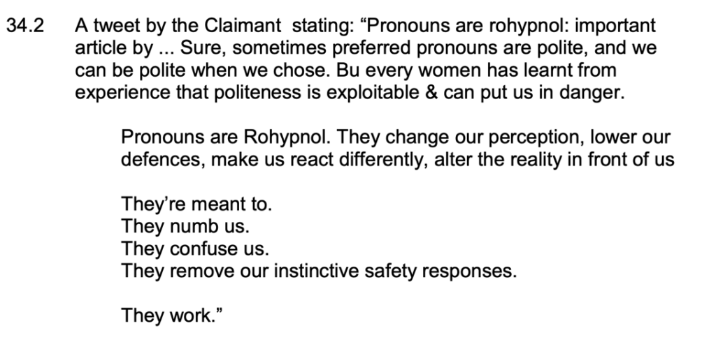 Maya Forstater tweet: "Pronouns are rohypnol"